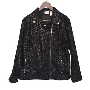 Stylish Black and Gray Leopard Print Zip Up Jacket
